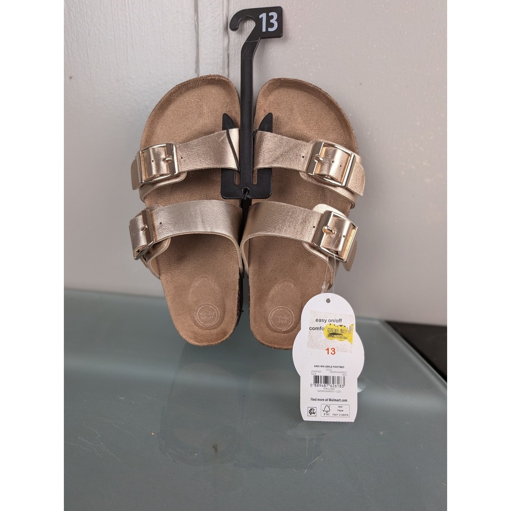 Wonder Nation Girls Rose Gold 2-Strap Footbed Sandals Size 13 Adjustable Buckle
